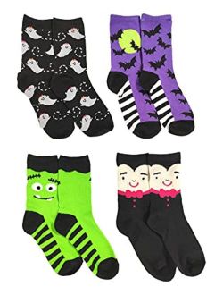 Girls Halloween Socks 4-Pair Bundle Ghosts Bats Vampire Size Medium 10-4