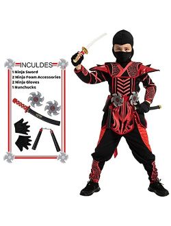 Red Black Halloween Warrior Ninja Costume for Boys and Girls, Halloween Dress Up Party, Ninja Role Playing, Themed Parties