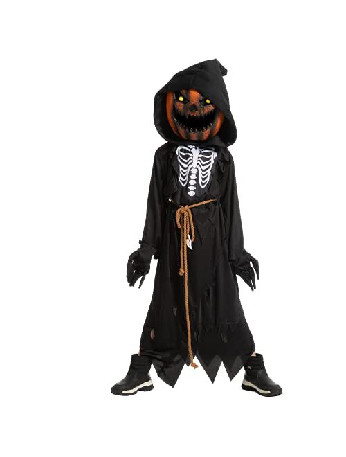 Spooktacular Creations Child Boy Scarecrow Pumpkin Reaper costume and Kids Pumpkin Head for Halloween Cosplay, Role Playing