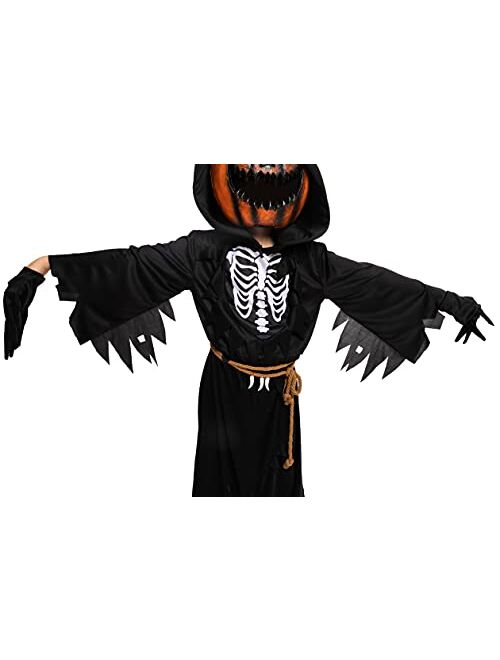 Spooktacular Creations Child Boy Scarecrow Pumpkin Reaper costume and Kids Pumpkin Head for Halloween Cosplay, Role Playing
