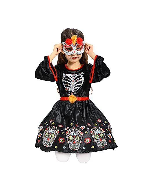Wizland Halloween Skeleton Costume Kids, Girls Witch Tutu Dress with Dark Unicorn Headband,Wings.