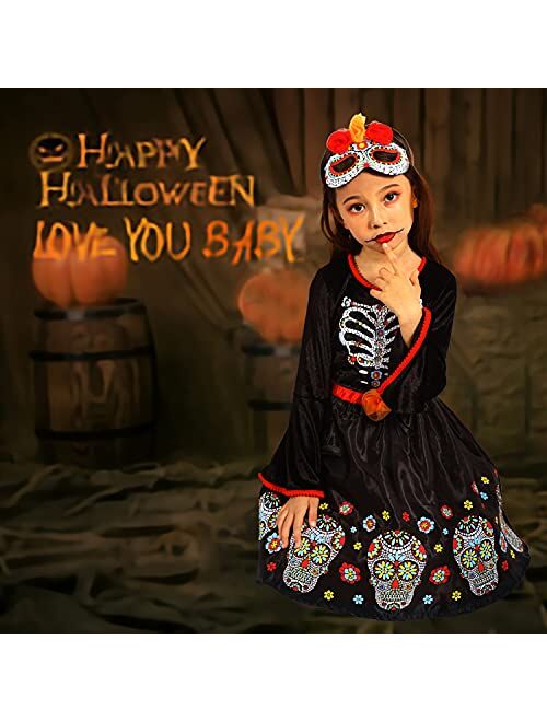 Wizland Halloween Skeleton Costume Kids, Girls Witch Tutu Dress with Dark Unicorn Headband,Wings.