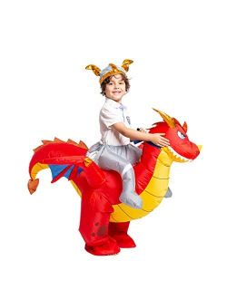 Inflatable Costume Dragon Riding a Fire Dragon Air Blow-up Deluxe Halloween Costume - Child
