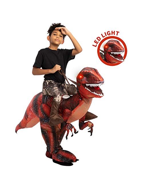 Spooktacular Creations Inflatable Halloween Costume Ride A Raptor Inflatable Costume with LED Light Eyes - Child Unisex