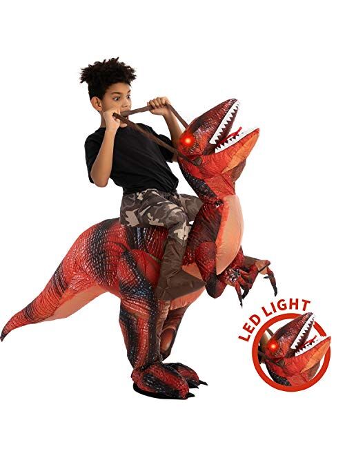 Spooktacular Creations Inflatable Halloween Costume Ride A Raptor Inflatable Costume with LED Light Eyes - Child Unisex