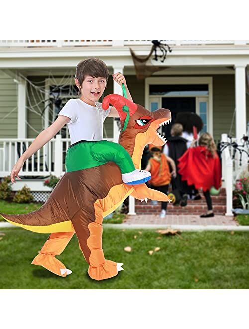 Camlinbo Child's Inflatable Dinosaur Costume Boys Corythosaurus Rider Halloween Party Blow up Costume Kids 4-10 Y
