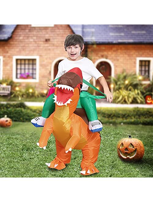 Camlinbo Child's Inflatable Dinosaur Costume Boys Corythosaurus Rider Halloween Party Blow up Costume Kids 4-10 Y