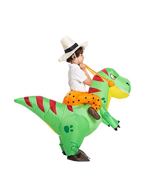 Spooktacular Creations Inflatable Costume Dinosaur Riding a T-Rex Air Blow-up Deluxe Halloween Costume - Child/Adult