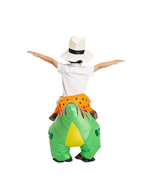 Spooktacular Creations Inflatable Costume Dinosaur Riding a T-Rex Air Blow-up Deluxe Halloween Costume - Child/Adult