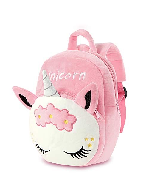 Mloovnemo Kids Unicorn Plush Toddler Travel Preschool Shoulder Backpack for 1-5 Year Old Kindergarten Girls Gift (Rose Unicorn)
