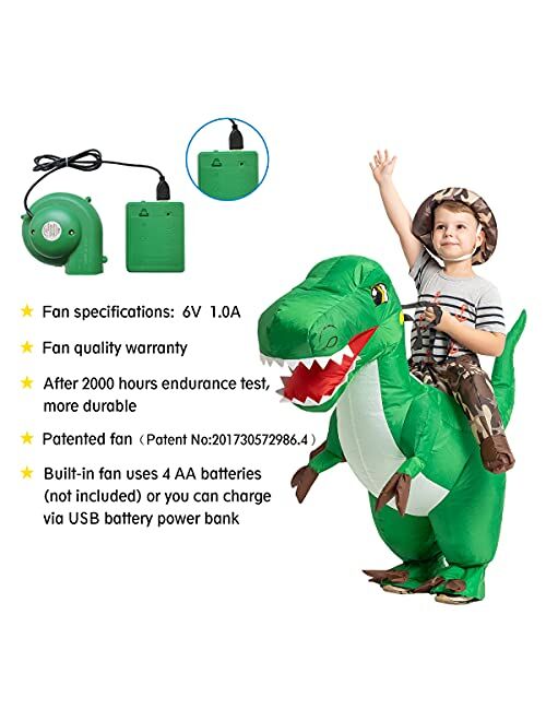 GOOSH Inflatable Costume for Kids, Halloween Costumes Boys Girls Dinosaur Rider, Blow Up Costume for Unisex Godzilla Toy