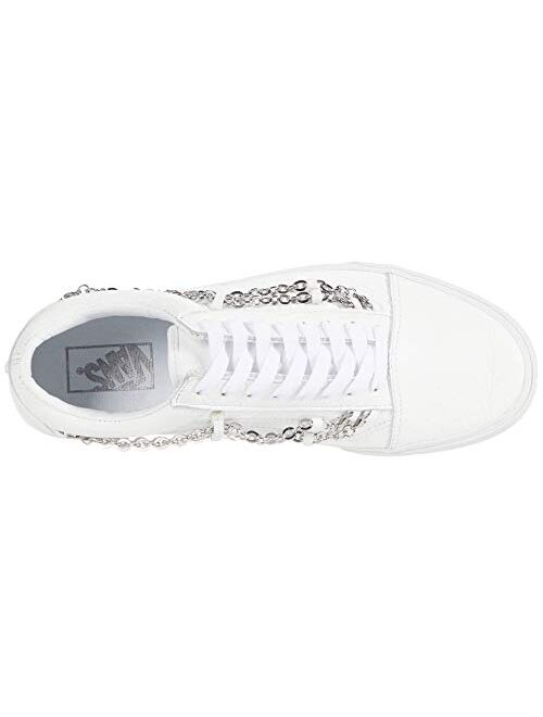 Vans Women's Chain Old Skool Platform Sneakers Shoe (True White/True White, Medium