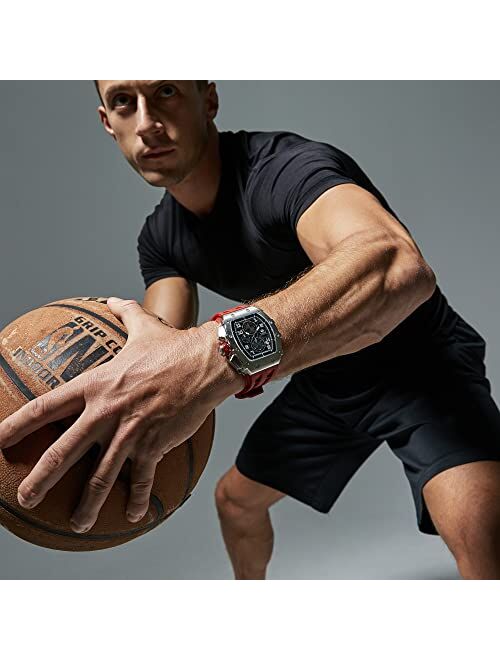 Men's Watches TSAR BOMBA Tonneau Luxury Wrist Watches Sapphire Crystal Japanese Quartz Movement Chronograph Rubber Strap 50M Water Resistant Classic Design Luminous Diver