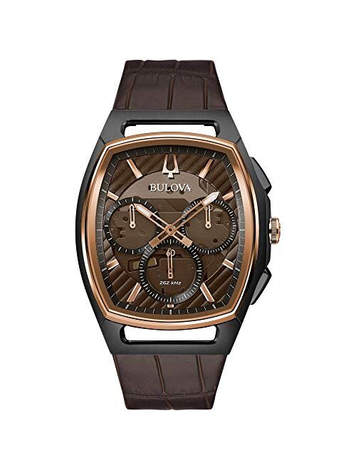 Men's Bulova CURV Chronograph Brown Leather Strap Watch 98A264