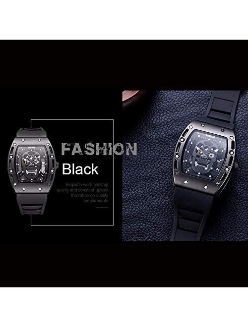 BOFUTE Men's Skull Luminous Dial Outdoor Sports Gifts Rectangle Quartz Watch with Silicone Band