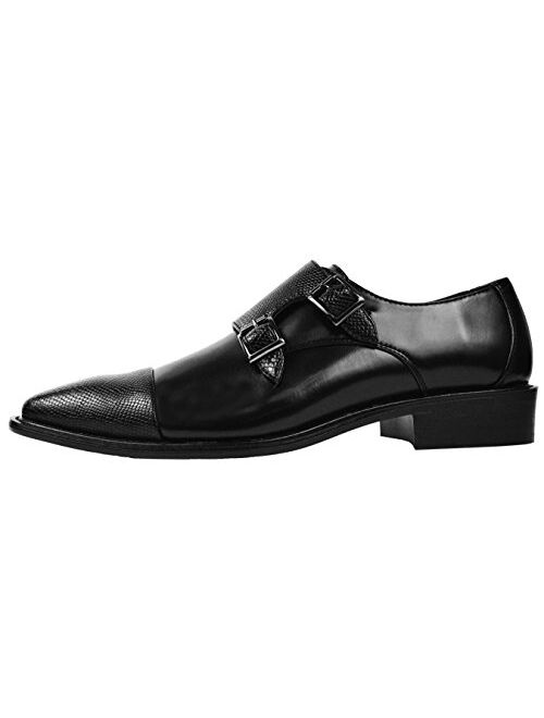 Bolano Bancroft Men's Monk Strap Dress Shoes - Slip on Dress Shoes for Men with Embossed Cap Toe - Designer Formal Shoes with Double Monk Strap