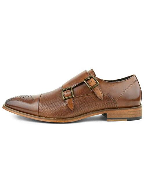 Asher Green AG1101 - Men's Dress Shoes, Formal Mens Shoes - Genuine Calf Leather Shoes for Men - Cap Toe Double Monk Strap