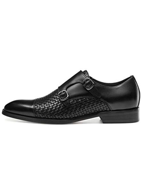 FRASOICUS Men ’s Dress Shoes Genuine Leather Single Monk Strap Slip-On Shoes for Formal Occasions