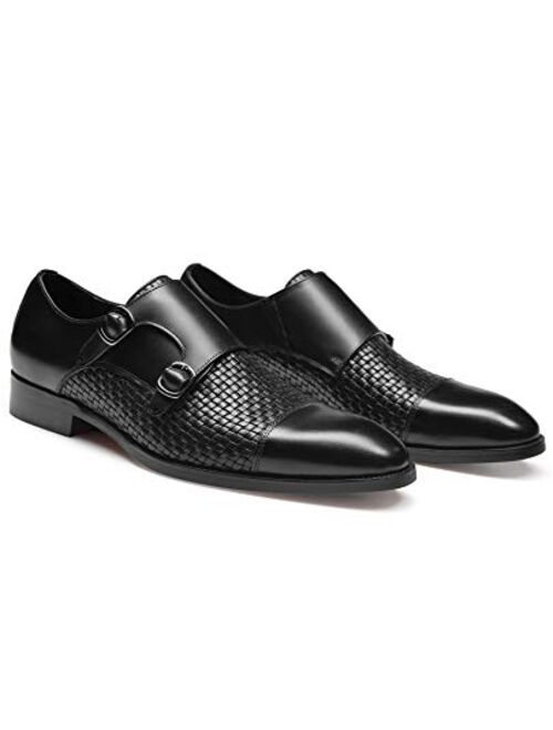 FRASOICUS Men ’s Dress Shoes Genuine Leather Single Monk Strap Slip-On Shoes for Formal Occasions