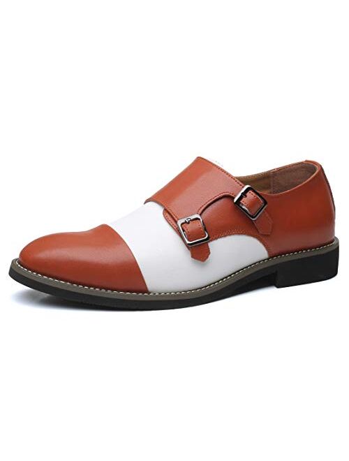 Santimon Mens Double Monk-Strap Loafers Cap-Toe Casual Driving Slip on Dress Shoes Moccasins