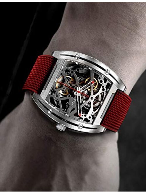 CIGADesign Skeleton Watch Automatic Mechanical Stainless Steel Replica Tonneau Case Casual Wristwatch Waterproof Sapphire Crystal Silicone Strap for Men Unisex
