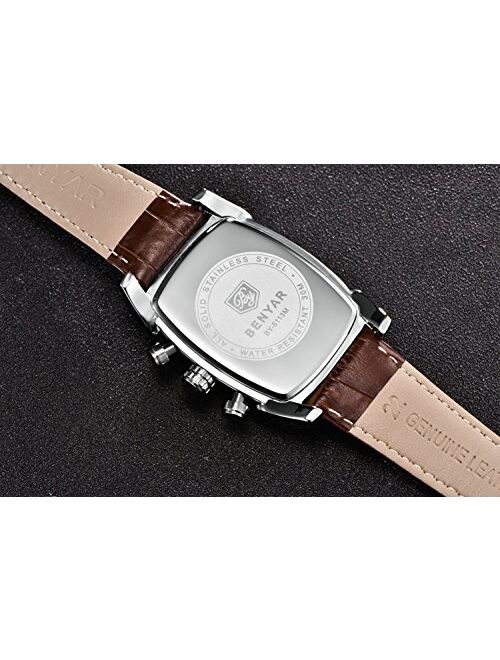 Watch Men's Sports Watch Calendar Luminous Chronograph Business Leather Belt Quartz Men Tonneau Watch