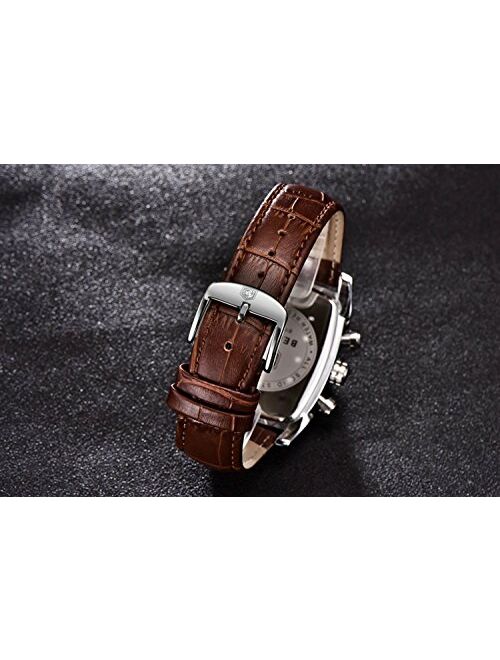 Watch Men's Sports Watch Calendar Luminous Chronograph Business Leather Belt Quartz Men Tonneau Watch