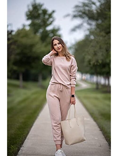 ZESICA Womens Waffle Knit Outfits Set Casual Long Sleeve Top and Pants Two Piece Loungewear Sweatsuit Jogger Set with Pockets