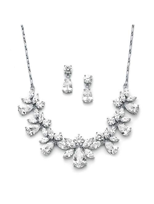 Mariell Multi-Shaped Pear and Marquise Cubic Zirconia Necklace Earring Wedding Jewelry Set for Brides