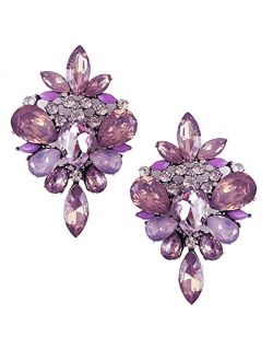 Very Large Art Deco Antique Vintage Style Lavender Lilac Purple Amethyst Rhinestone Bridal Bridesmaid Wedding Prom Pageant Statement Cluster Earrings