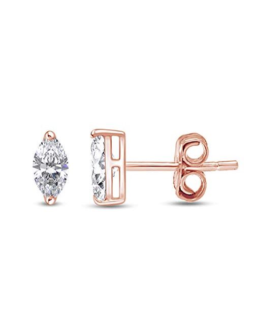 AFFY Sparkling White Cubic Zirconia Marquise Frame Stud Earrings in 14k Gold Over Sterling Silver