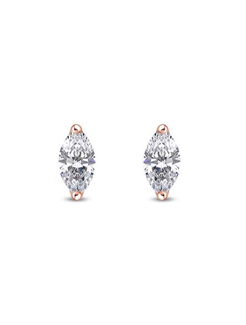 AFFY Sparkling White Cubic Zirconia Marquise Frame Stud Earrings in 14k Gold Over Sterling Silver