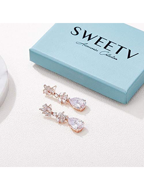 SWEETV Marquise Wedding Earrings for Brides, Bridesmaids, Teardrop Crystal Cubic Zirconia Bridal Drop Earrings for Women Prom