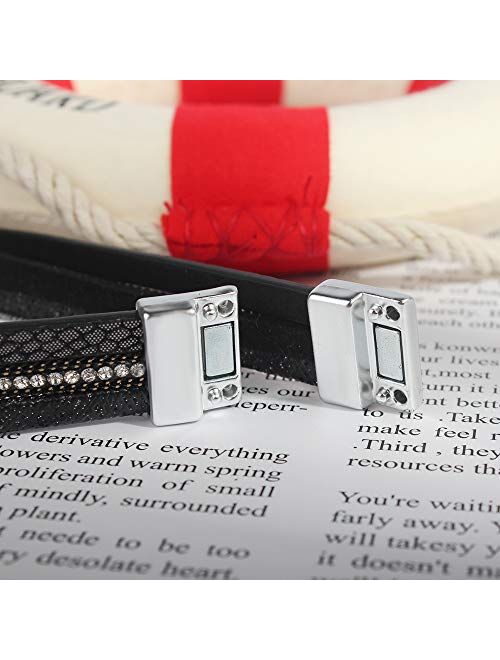 FANCY SHINY Leather Wrap Bracelet Boho Cuff Bracelets Crystal Bead Bracelet with Magnetic Clasp Jewelry Gifts for Women Teen Girls