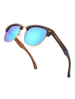 HD Mirrored Polarized Wood Sunglasses for Men and Women UV400 Protection Sports Half Rim Classic Retro COCA TREE