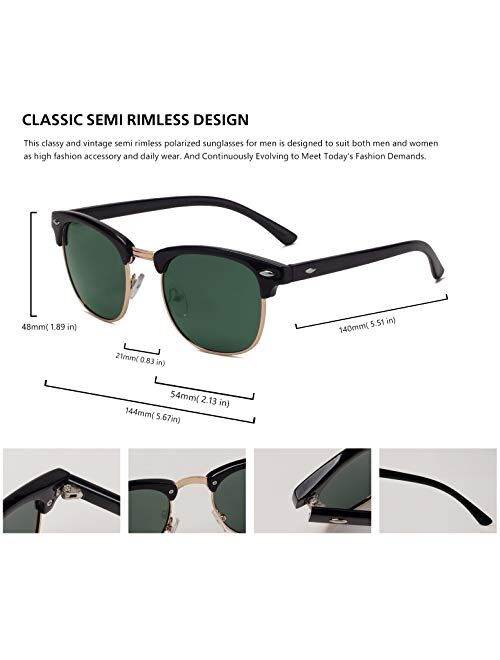 Semi Rimless Polarized Sunglasses Men Women Classic Half Frame Retro Sun Glasses