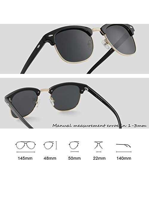Retro Semi-Rimless Polarized Sunglasses for Men Women Driving Sun glasses 100% UV Blocking