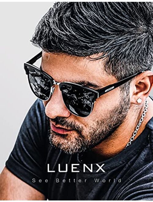 LUENX Polarized Sunglasses for Women Men Retro Semi-Rimless Frame - Driving UV 400 Protection with Accessories 58mm