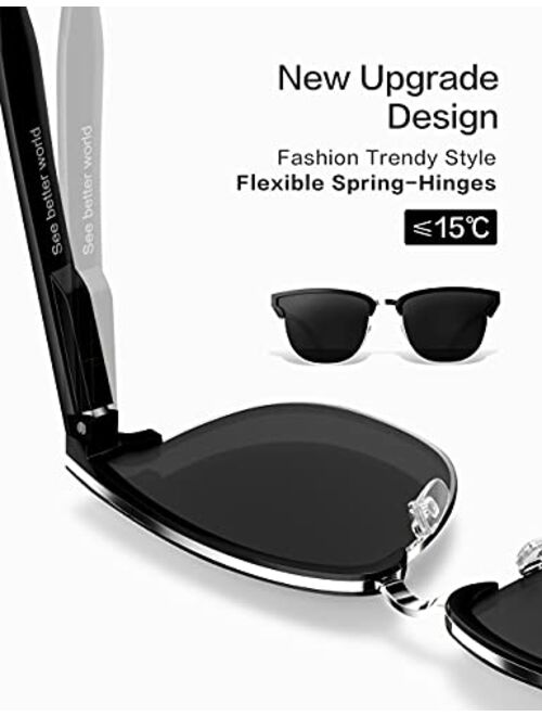 LUENX Polarized Sunglasses for Women Men Retro Semi-Rimless Frame - Driving UV 400 Protection with Accessories 58mm