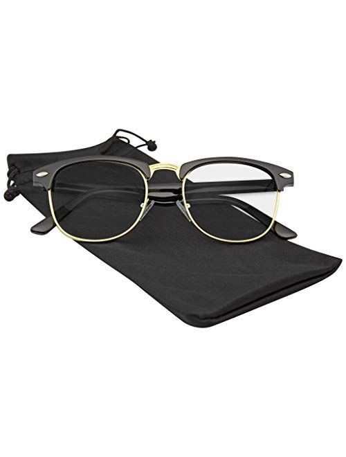 Emblem Eyewear - Premium Half Frame Horn Rimmed Sunglasses Metal Rivets