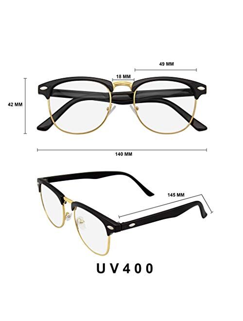 Emblem Eyewear - Premium Half Frame Horn Rimmed Sunglasses Metal Rivets