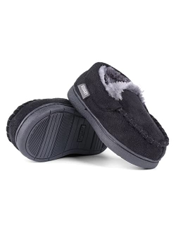 SEMARY Toddler Kids Moccasin House Shoes Slippers with Memory Foam Slip On Sole Protection Slipper for Boys Girls Indoor Outdoor