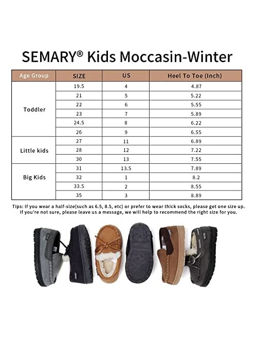 SEMARY Toddler Kids Moccasin House Shoes Slippers with Memory Foam Slip On Sole Protection Slipper for Boys Girls Indoor Outdoor