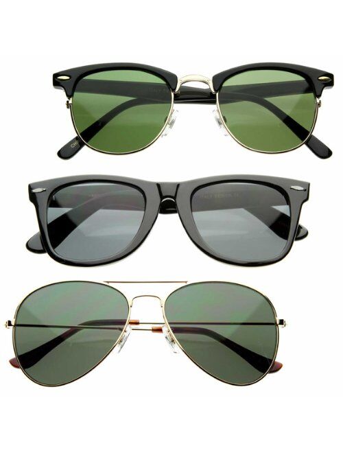 Retro Movie Classic 80s Horn Rimmed Aviator Half Frame Sunglasses (All Clubmasters (3-Pack))