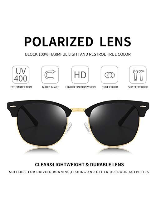 Dollger Polarized Sunglasses Classic Semi-Rimless Frame Retro Brand Sunglasses for Men and Women UV 400 Protection
