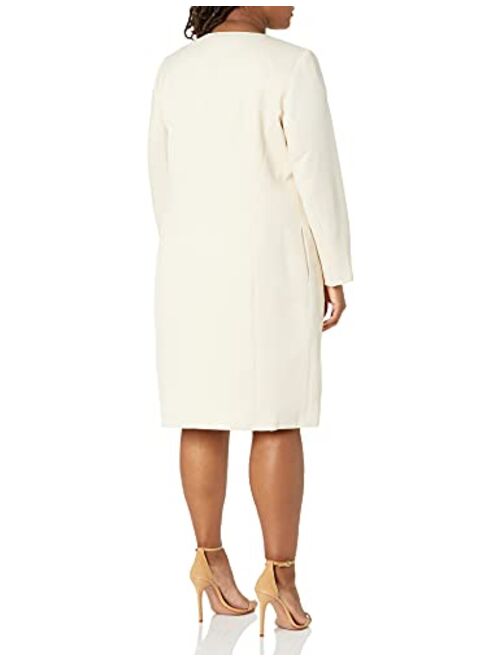 Le Suit Women's Shimmer Jacquard Jewel Neck Seamed Topper Dress