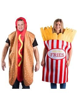 Tigerdoe Hotdog and French Fries Couple Costume - Halloween Funny Costume - Food Costume - Novelty Costumes - 2 Pc Set