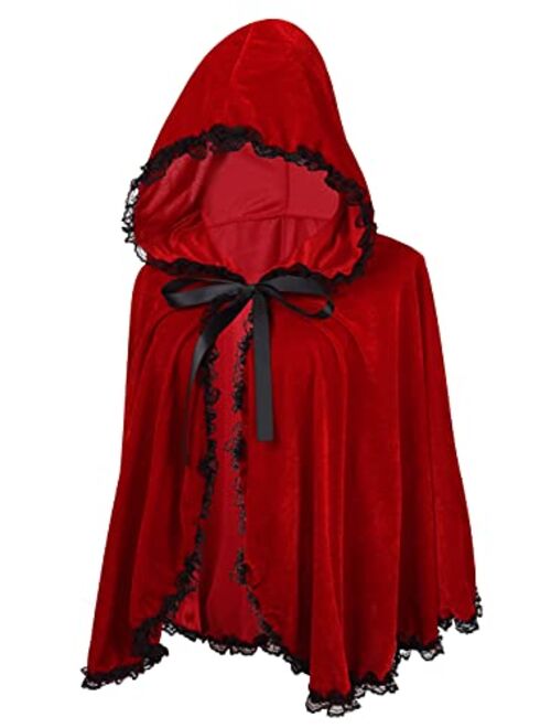 Colorful House Velvet Red Riding Hooded Cape Halloween Christmas Cloak