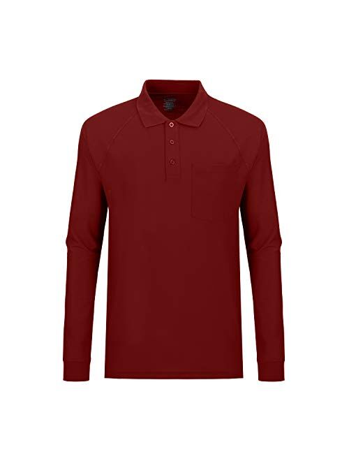 MOHEEN Men's Long Sleeve Moisture Wicking Performance Solid Golf Polo Shirt with Pocket