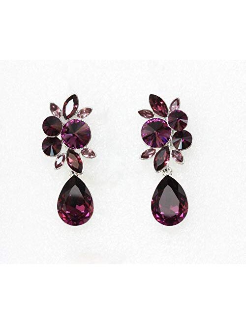 Faship Gorgeous Rhinestone Crystal Dangling Floral Clip On Earrings For Women
